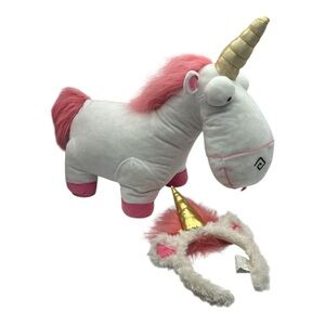 Despicable Me Fluffy Unicorn 2015 plush 20" long and Headband READ as is